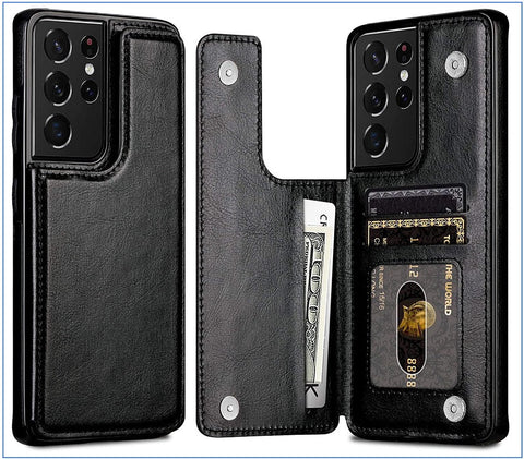 Image of Sleek Leather Samsung Case Adds Function To Style AND Full 360 Drop Protection! Choose From 5 Popular Colors!