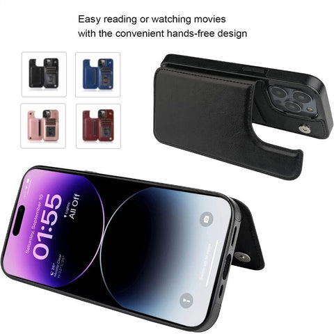 Image of iPhone 14 Case With Cash & Card Protective Pockets + Full Wrap Around Shock Protection + From 3 Great Colors To Select From!