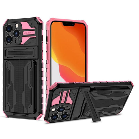 Image of iPhone Case With Card Holder + Kickstand + Extreme Shock Absorption Gives You The Ultimate Protection With Functionality! 6 Bold Colors To Choose From!
