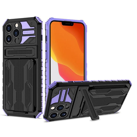 Image of iPhone Case With Card Holder + Kickstand + Extreme Shock Absorption Gives You The Ultimate Protection With Functionality! 6 Bold Colors To Choose From!