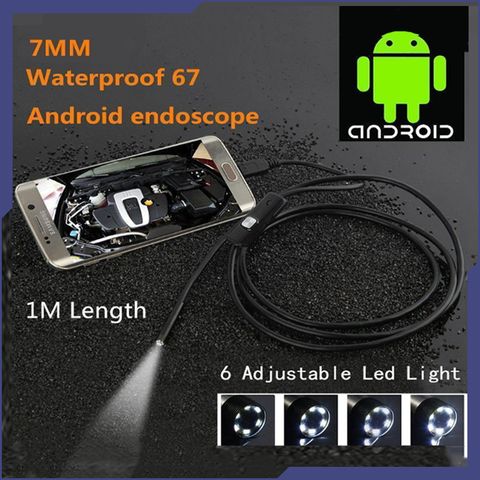 Image of Adjustable Waterproof 7mm Endoscope For Android Phone With LED Lighted Lens For High Visibility!