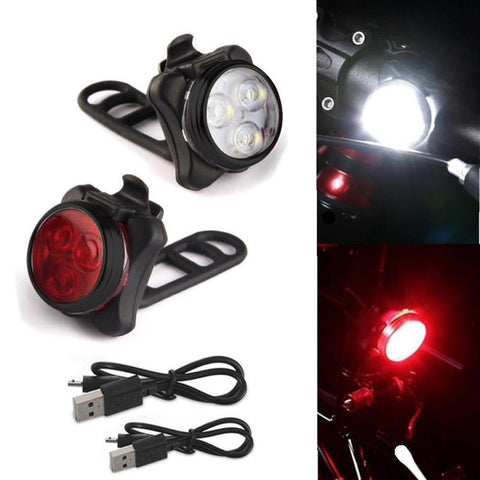 Image of Super Bright LED Bike Front & Rear Combo Light Set For Safer Cycling & Greater Visibility. USB Rechargeable, 4 Mode Settings + You Get FREE Shipping Too!
