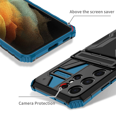 Image of Samsung Case With Card Holder + Kickstand + Extreme Shock Absorption Gives You The Ultimate Protection With Functionality! 5 Bold Colors To Choose From!