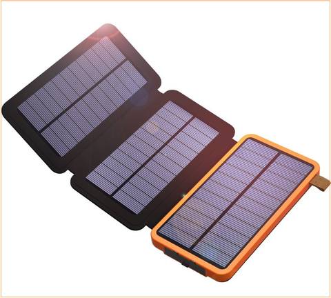 Image of The Ultimate DUAL POWER SOURCE 10000 mAh Power Back-up System With 3-Panel Solar Chargers + Built In LED Flashlight And Special FREE 🚛 Shipping Too!