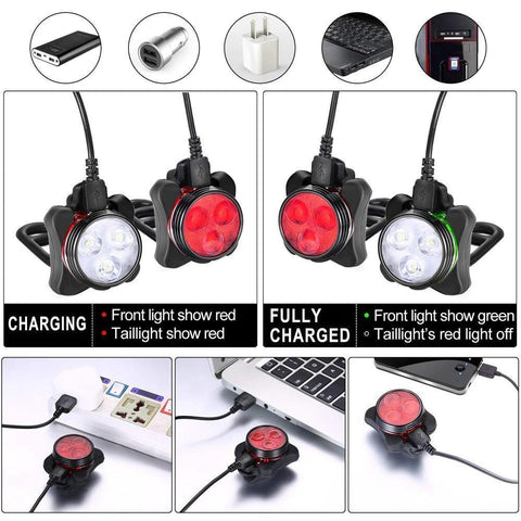 Image of Super Bright LED Bike Front & Rear Combo Light Set For Safer Cycling & Greater Visibility. USB Rechargeable, 4 Mode Settings + You Get FREE Shipping Too!