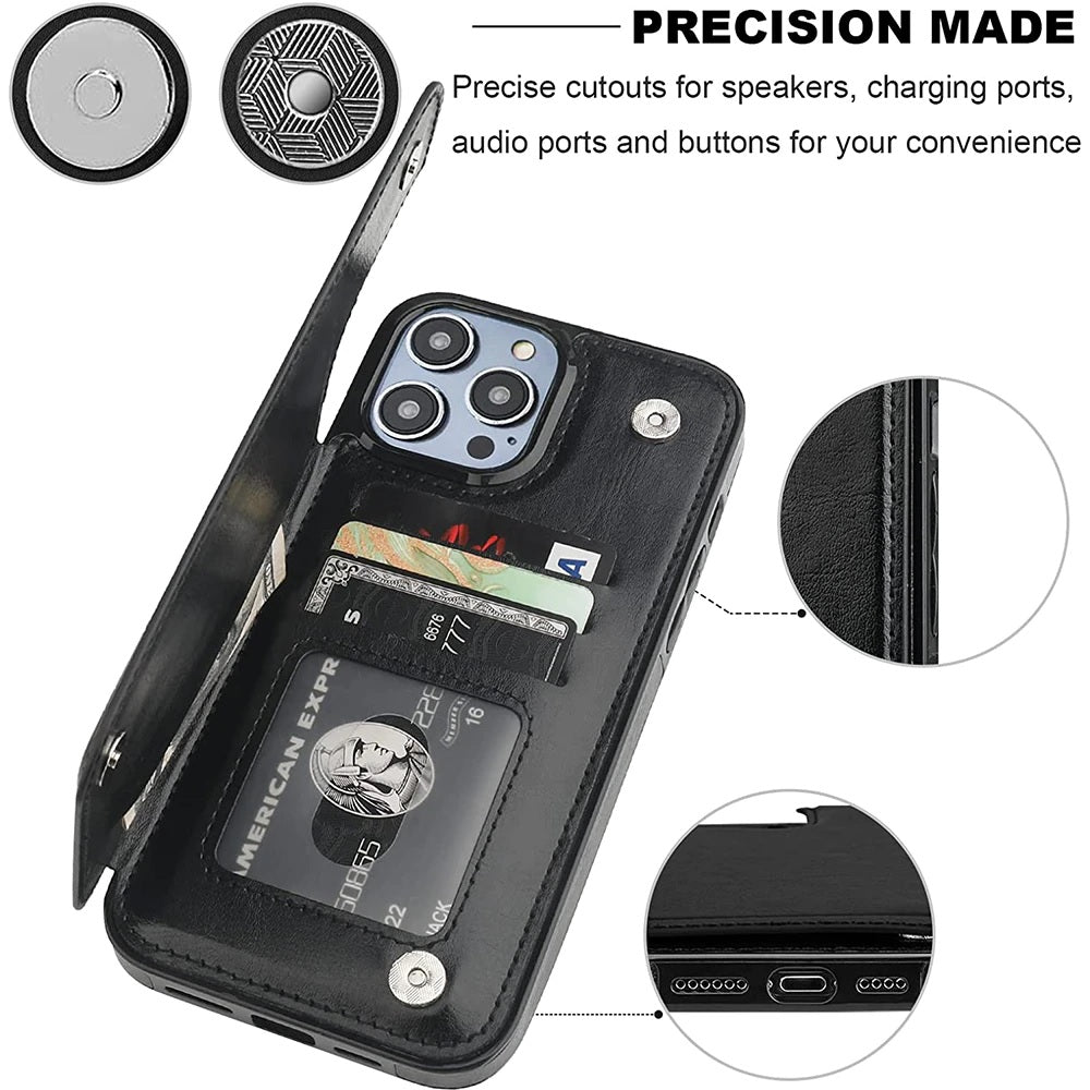 iPhone 14 Case With Cash & Card Protective Pockets + Full Wrap Around Shock Protection + From 3 Great Colors To Select From!