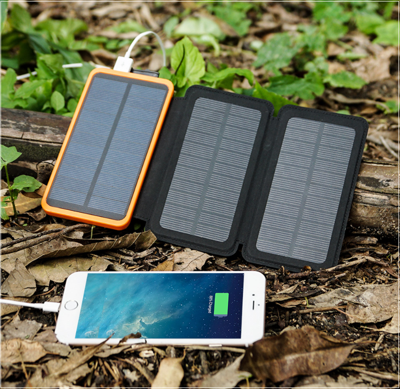 The Ultimate DUAL POWER SOURCE 10000 mAh Power Back-up System With 3-Panel Solar Chargers + Built In LED Flashlight And Special FREE 🚛 Shipping Too!