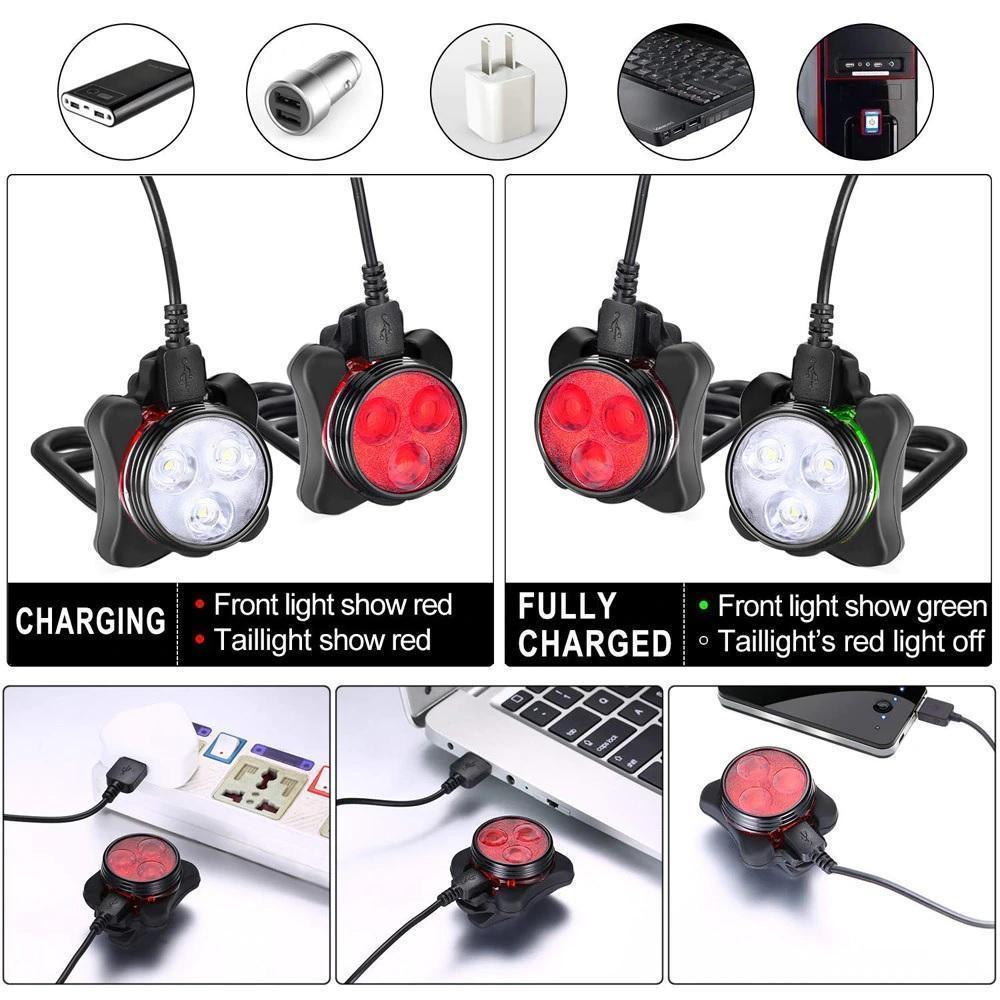Super Bright LED Bike Front & Rear Combo Light Set For Safer Cycling & Greater Visibility. USB Rechargeable, 4 Mode Settings + You Get FREE Shipping Too!