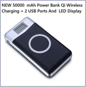 NEW 50000 mAh Power Bank Qi Wireless Charging + 2 USB Ports For ALL Mobile Devices