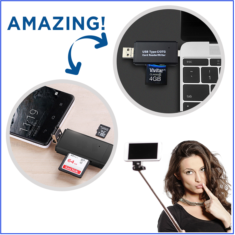 High Speed Data Transfer HUB For Android Phones To PC or MAC With SD & SDHC Memory Card Reader!